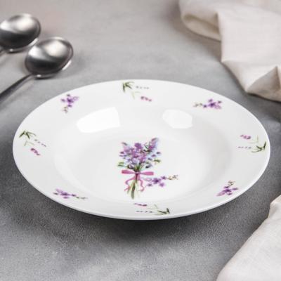 Тарелка фарфоровая глубокая Доляна «Лаванда», d=20 см, цвет белый