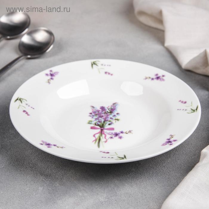 Тарелка фарфоровая глубокая Доляна «Лаванда», d=20 см, цвет белый - Фото 1