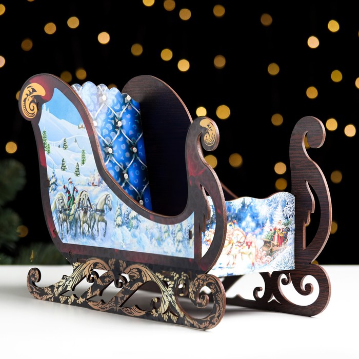 Шкатулка-подарочная «Сани новогодние», 28×11.5×20 см, МИКС - Фото 1