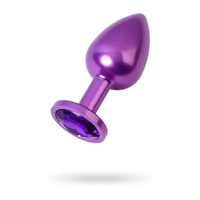 Анальная пробка со стразом Toyfa Metal, фиолетовый, аметист, 8,2 см, d=3,4 см
