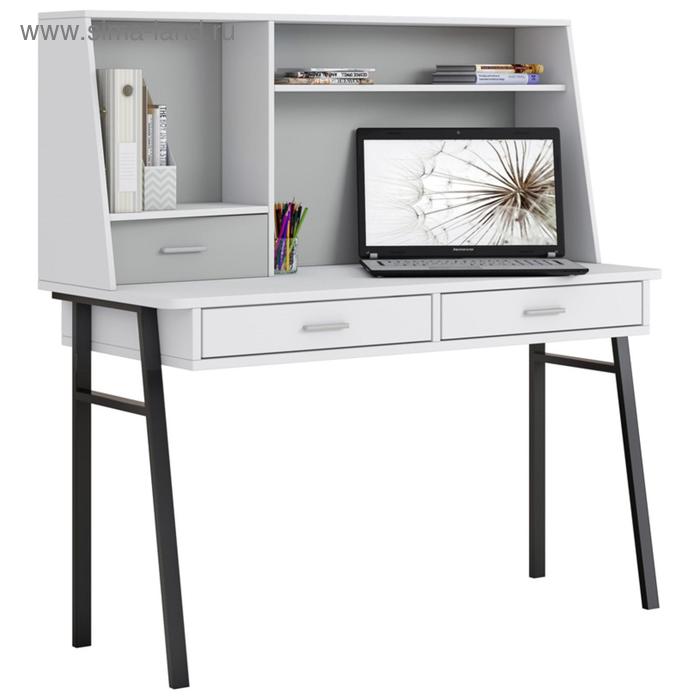 Стол письменный Polini kids Aviv 1455 с надстройкой и ящиками, цвет белый/белый-серый - Фото 1