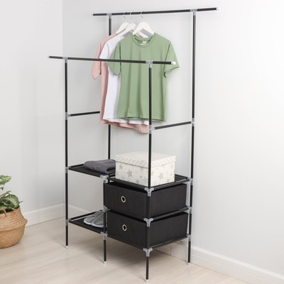 Вешалка - стойка напольная для одежды Доляна, 2 перекладины, 2 ящика, 120×43×169 см, чёрная