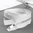 Молния «Трактор», №5, разъёмная, декоративное звено «Акулий зуб», 90 см, цвет белый/серебряный - Фото 2