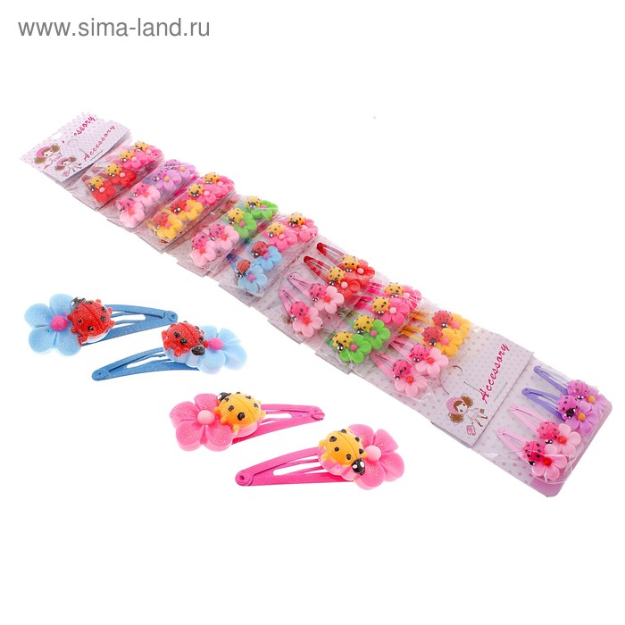 невидимка для волос "Мини" (набор 40 шт) божья коровка на цветке - Фото 1