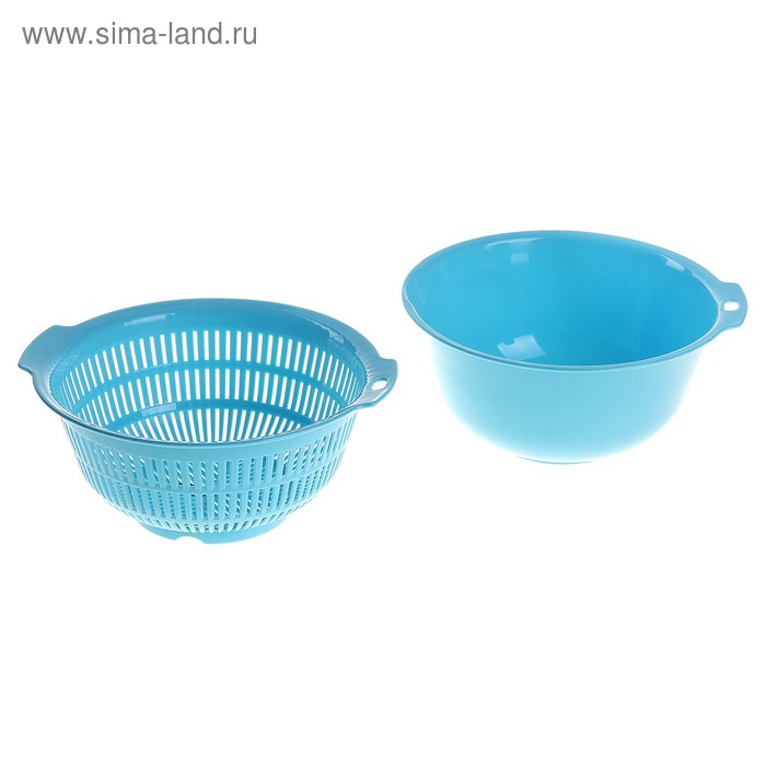 Дуршлаг кухонный с поддоном, 1,5 л, d=20 см, цвет голубой - Фото 1