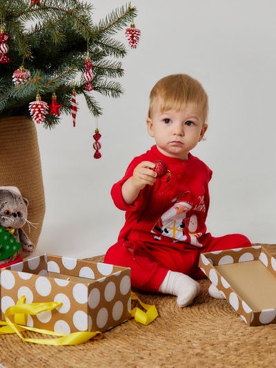 Комбинезон детский «Крошка Я» Happy winter, рост 80-86 см, красный