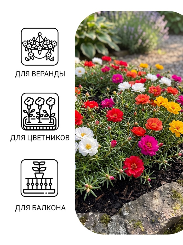 Семена цветов Портулак Крупноцветковый махровая смесь 0,05 г - Фото 1