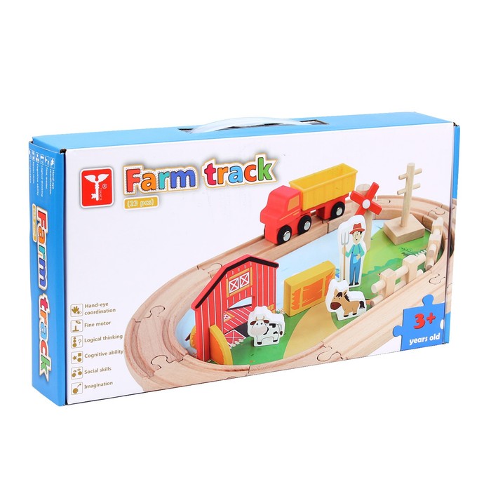 Деревянная игрушка «Железная дорога + ферма» 23 детали, 32×5×17 см - фото 1899839814