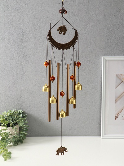 Музыка ветра «Ожерелье и слон», 4 трубки 5 колокольчиков, 54 см