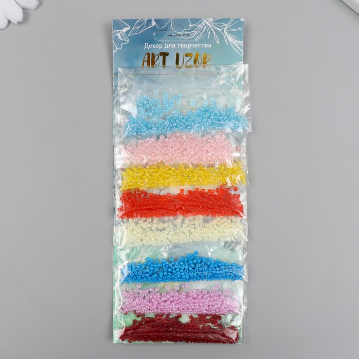 Бисер круглый размер 12/0 «Разноцветный» 8 цветов × 5 грамм 20×8 см - Фото 1