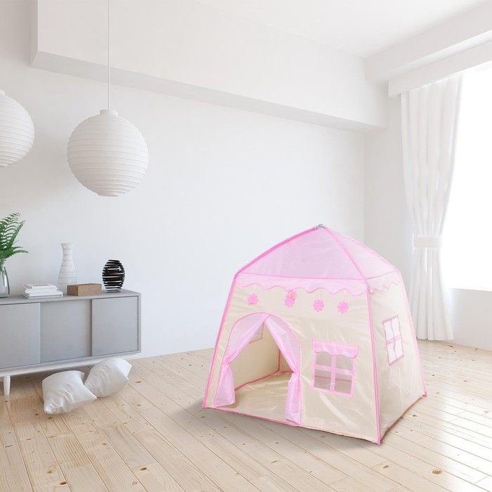 Палатка детская игровая «Домик» розовый 130×100×130 см - фото 1883609024