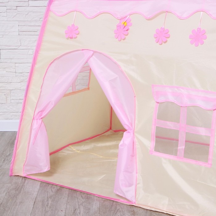 Палатка детская игровая «Домик» розовый 130×100×130 см - фото 1883609027