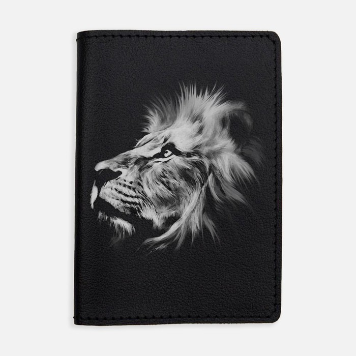 Обложка на паспорт "Мирный белый лев" черная - Фото 1