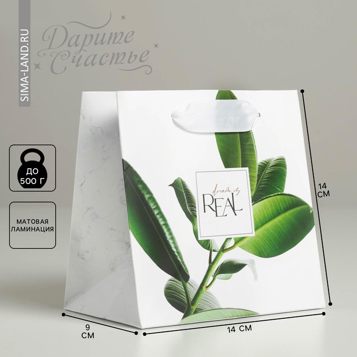Пакет подарочный ламинированный квадратный, упаковка, «Листья», 14 х 14 х 9 см - Фото 1