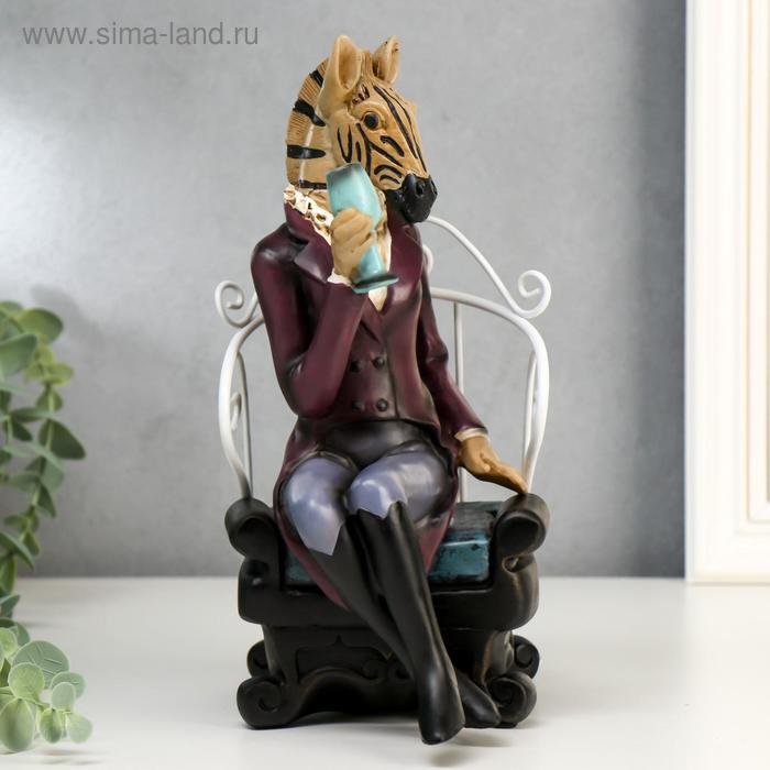 Сувенир полистоун "Зебра с бокалом в кресле" 25х12х15 см - Фото 1