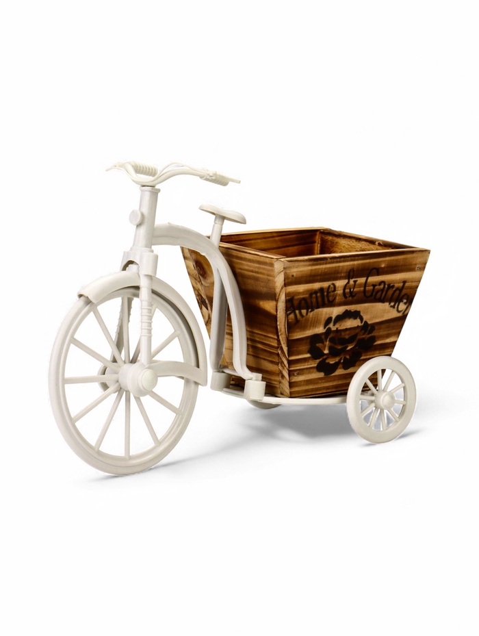 Декоративное кашпо для цветов «Велосипед Home & Garden», 26×12×18 см, дерево, пластик, белое - Фото 1