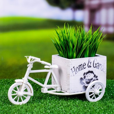 Фигурное кашпо для цветов «Велосипед», 23×12×11 см, дерево, пластик, белое, Greengo
