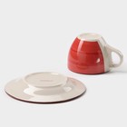 Чайная пара керамическая Доляна «Морской мир», чашка 200 мл, блюдце d=14,5 см, цвет красный - Фото 4