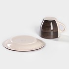 Чайная пара керамическая Доляна «Морской мир», 2 предмета: чашка 200 мл, блюдце d=14,5 см, цвет коричневый - фото 4315915