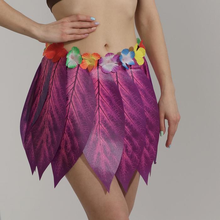 Гавайская юбка «Листики и цветочки» 36 см, цвет фиолетовый - Фото 1