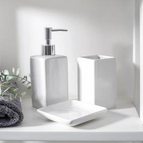 Набор аксессуаров для ванной комнаты «Лодж», 3 предмета (мыльница, дозатор для мыла 350 мл, стакан), цвет белый