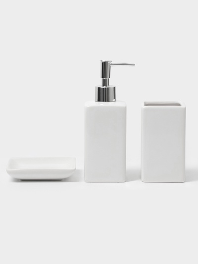 Аксессуары для ванной «Лодж», 3 предмета: мыльница, дозатор для мыла 350 мл, стакан, белые