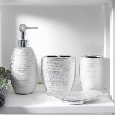 Набор аксессуаров для ванной комнаты «Камилла», 4 предмета (мыльница, дозатор для мыла 480 мл, 2 стакана), цвет серебро