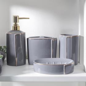 Набор аксессуаров для ванной комнаты «Лайн», 4 предмета (мыльница, дозатор для мыла 500 мл, 2 стакана), цвет серый