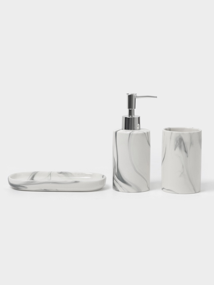 Набор аксессуаров для ванной комнаты «Сила», 3 предмета, мыльница, дозатор для мыла 350 мл, стакан, серый - Фото 1