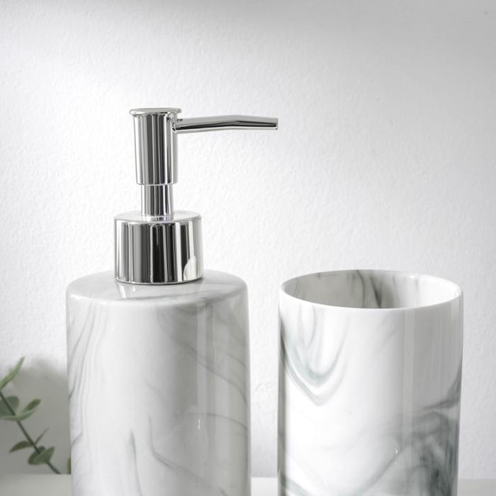 Набор аксессуаров для ванной комнаты «Сила», 3 предмета (мыльница, дозатор для мыла 350 мл, стакан), цвет серый - фото 1905713556