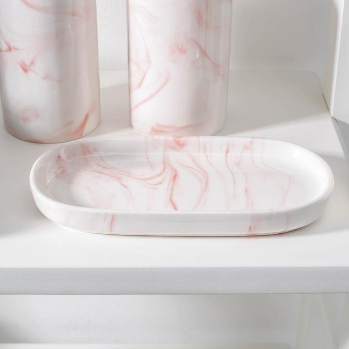 Набор аксессуаров для ванной комнаты «Сила», 3 предмета (мыльница, дозатор для мыла 350 мл, стакан), цвет персиковый - фото 1905713559