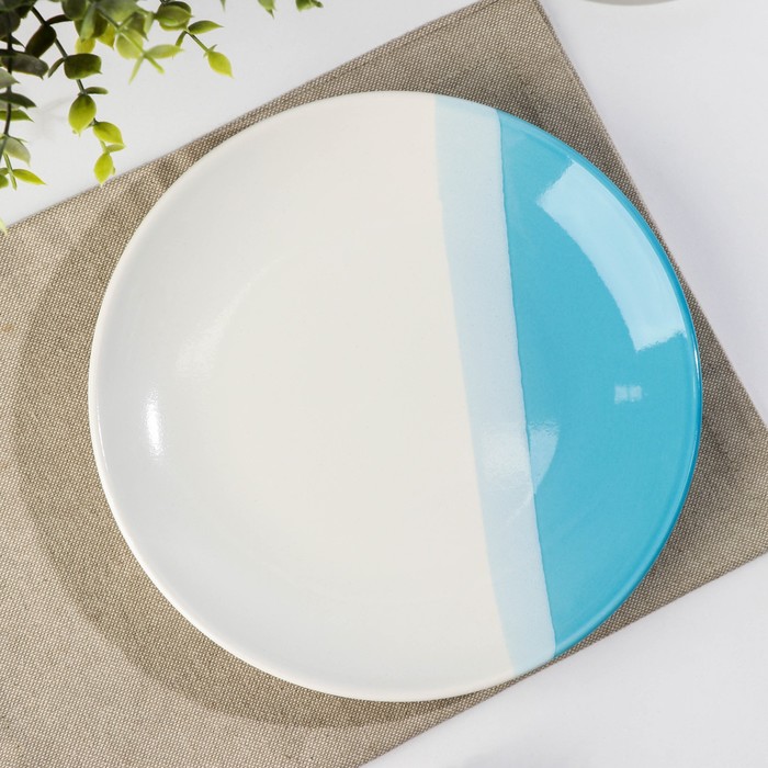 Тарелка «Полоски», d=21 см, цвет белый с синим, фарфор - Фото 1