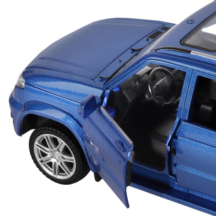 Машина металлическая «УАЗ Patriot» 1:26, открываются двери световые и звуковые эффекты, инерция цвет тёмно-синий металлик - фото 1905713909