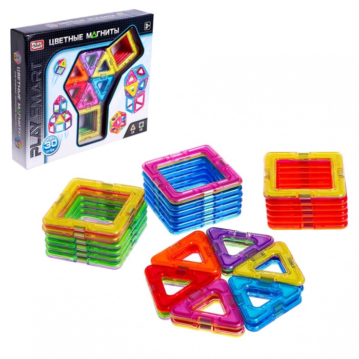 Конструктор магнитный «Цветные магниты», 30 деталей - Фото 1