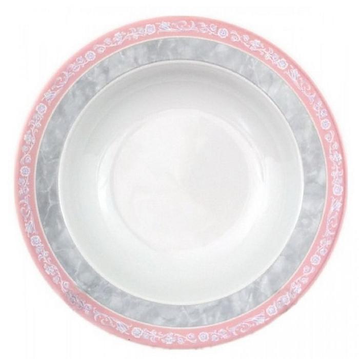 Тарелка глубокая Jana, декор «Серый мрамор с розовым кантом», 22 см