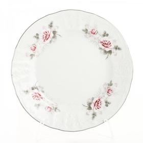 Тарелка десертная Bernadotte, декор «Бледные розы, отводка платина», 17 см