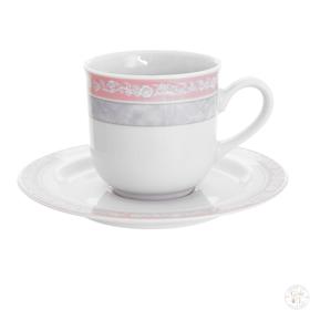 Чашка 215 мл с блюдцем 150 мм высокая Jana, декор «Серый мрамор с розовым кантом»