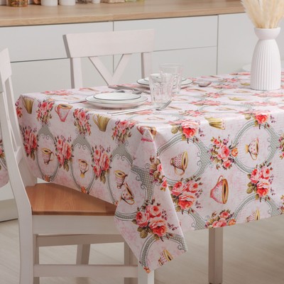 Клеёнка на стол Доляна «Чаепитие», на нетканой основе, ширина 137 см, толщина 0.7 мм, рулон 20 м