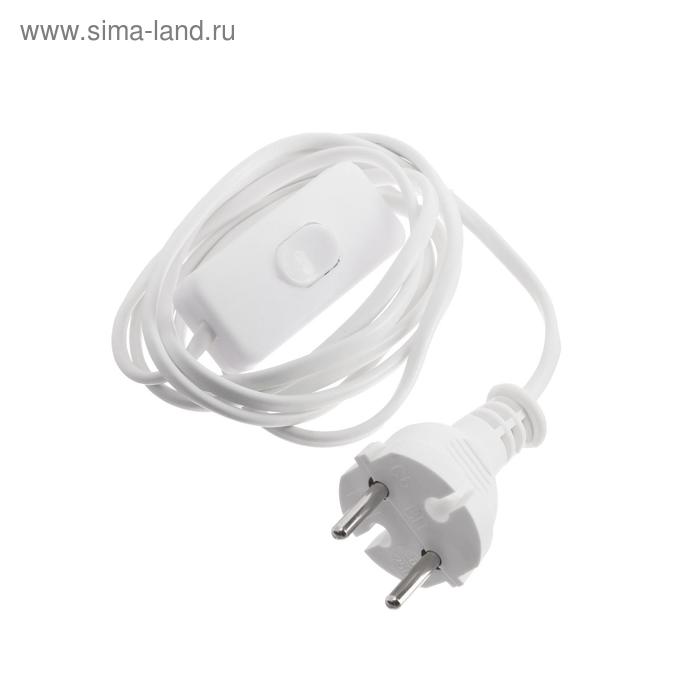 Шнур Luazon Lighting, 1.7 м, ШВВП 2х0.5 мм2, с выключателем и вилкой, белый - Фото 1