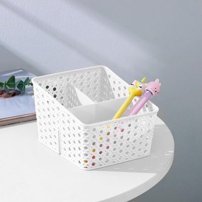 Подставка - органайзер для канцелярии, 3 ячейки, 15.5×13.5×10 см, белая