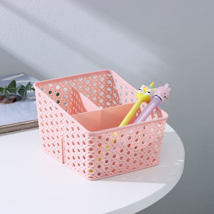 Подставка - органайзер для канцелярии, 3 ячейки, 15.5×13.5×10 см, белая - Фото 1