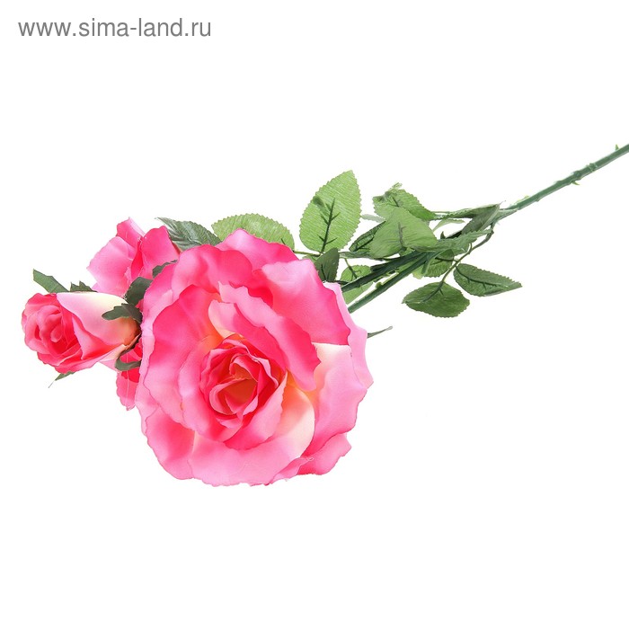 цветы искусственные куст розы 83 см d-15 см 3 бутона малиновая - Фото 1