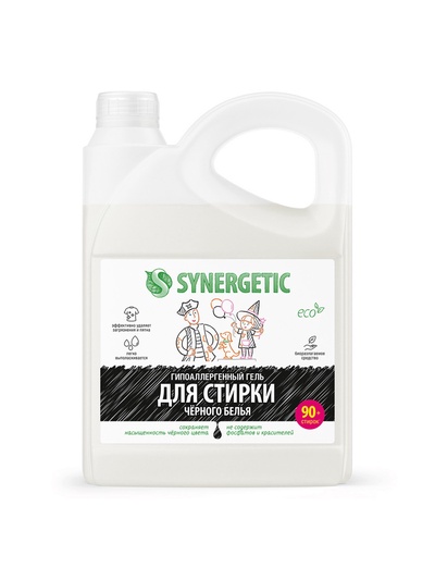 Жидкое средство для стирки Synergetic, гель, для разноцветных и чёрных тканей, 2.75 л