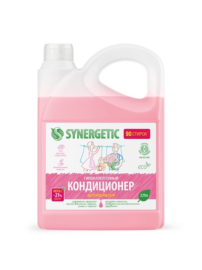 Кондиционер-ополаскиватель для белья Synergetic «Аромамагия», гипоаллергенный, биоразлагаемый,2.75 л