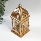 Подсвечник металл, стекло на 1 свечу "Фонарик. Фес" золото 21,5х9,7х9,7 см - фото 30301027