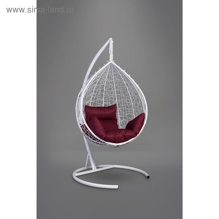 Подвесное кресло SEVILLA белое, бордовая подушка, стойка - Фото 1