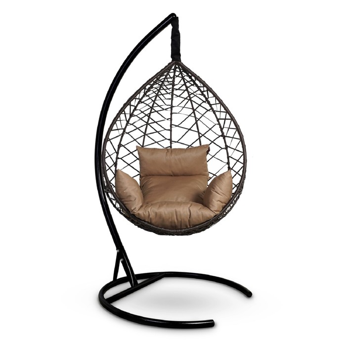 Подвесное кресло Alicante коричневое, бежевая подушка, стойка - фото 1908622332