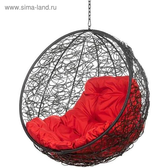 Кресло - кокон «Кокос», подвесное, с красной подушкой, чёрное - Фото 1