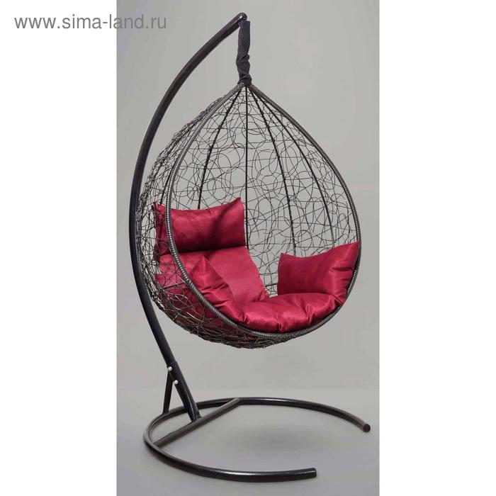 Подвесное кресло SEVILLA черное, бордовая подушка, стойка - Фото 1