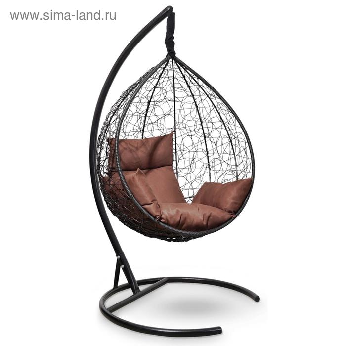 Подвесное кресло SEVILLA черное, коричневая подушка, стойка - Фото 1